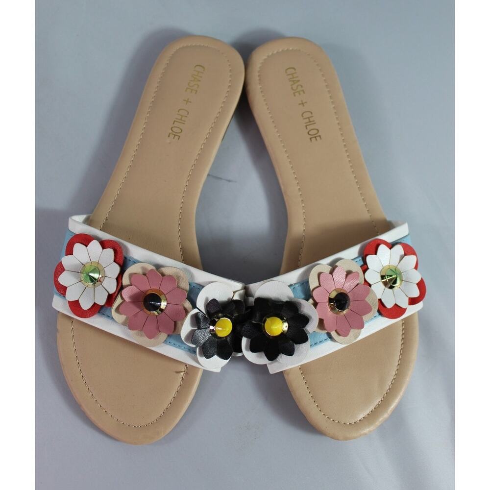 Chase + Chloe Womens Floral Slide Sandals Multicolor Flat Summer Shoes Size 9 - Picture 2 of 7